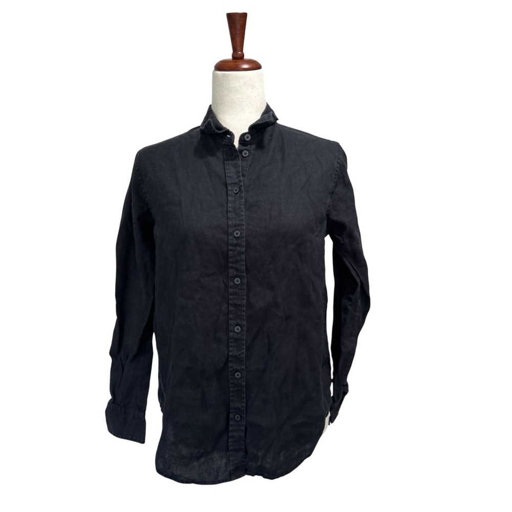 Everlane Linen Shirt Size 2 Women's Black Button Down Preppy Coastal Minimalist